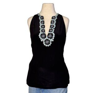 BCBG Maxazria Black Embellished Beaded V-Neck Racerback Chiffon Tank Pocket Sz M